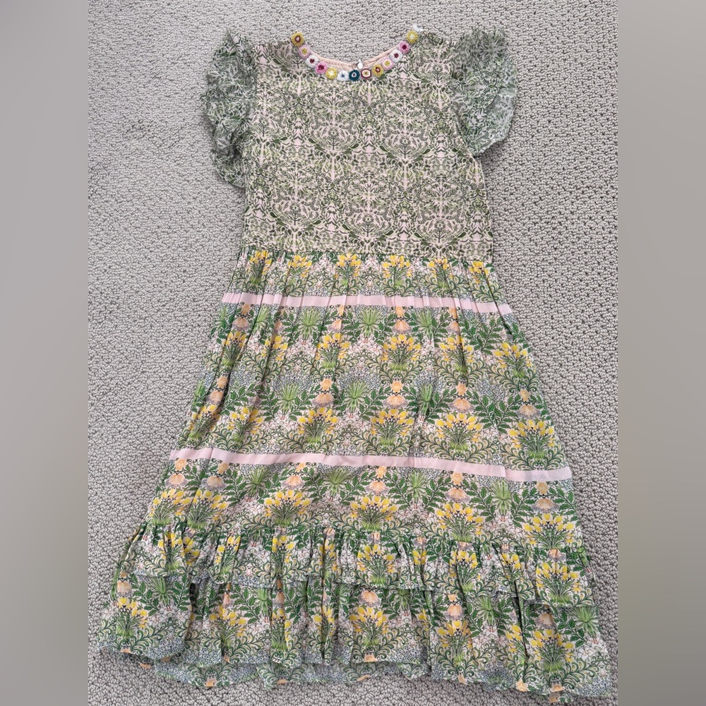 Elegant Floral Midi Dress in Green and Yellow